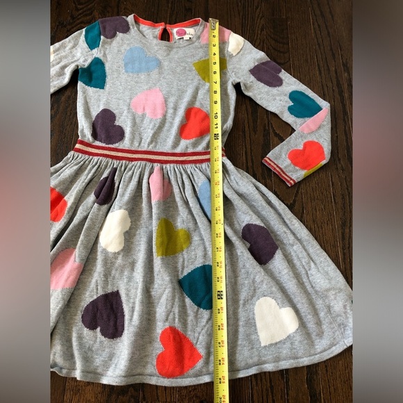 Mini Boden Girls 9-10Y Gray w/Multi-Color Hearts Long-Sleeve Knit Sweater Dress - Picture 5 of 10